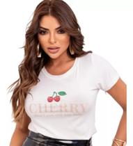 Blusa Tshirt Feminina Cherry Cereja Plus Size Moda G1