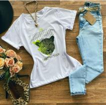 Blusa tshirt manga curta estampa leopard feminina