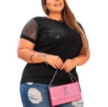 Blusa Tshirt plus Size manga curta paete moda elegante