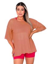 Blusa Tule Feminina Fitness Academia Manga Curta Laranja Blusa Tule Feminina Fitness Academia Manga Curta Laranja