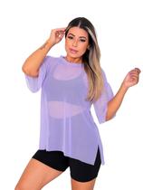 Blusa Tule Feminina Fitness Academia Manga Curta Lilás Blusa Tule Feminina Fitness Academia Manga Curta Lilás