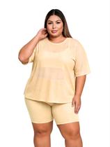 Blusa Tule Feminina Fitness Academia Plus Size Amarelo Cor:AmareloTamanho:Único