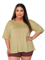 Blusa Tule Feminina Fitness Academia Plus Size Bege