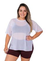 Blusa Tule Feminina Fitness Academia PLus Size Branco