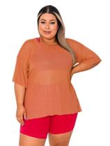 Blusa Tule Feminina Fitness Academia Plus Size Laranja