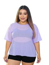 Blusa Tule Feminina Fitness Academia PLus Size Lilas Blusa Tule Feminina Fitness Academia PLus Size Lilas