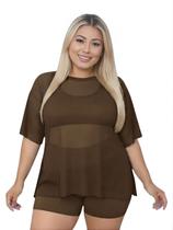 Blusa Tule Feminina Fitness Academia Plus Size Marrom Cor:MarromTamanho:Único Blusa Tule Feminina Fitness Academia Plus Size Marrom Cor:MarromTamanho:Único
