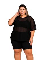 Blusa Tule Feminina Fitness Academia PLus Size Preto
