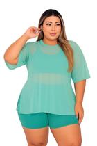 Blusa Tule Feminina Fitness Academia PLus Size Verde Oliva