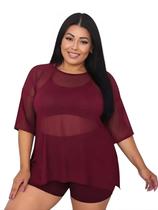 Blusa Tule Feminina Fitness Academia Plus Size Vinho Cor:VinhoTamanho:Único Blusa Tule Feminina Fitness Academia Plus Size Vinho Cor:VinhoTamanho:Único
