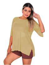 Blusa Tule Feminina Manga Curta Fitness Academia Bege Blusa Tule Feminina Manga Curta Fitness Academia Bege