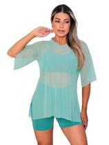 Blusa Tule Feminina Manga Curta Fitness Academia Verde