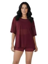 Blusa Tule Feminina Manga Curta Fitness Academia Vinho Cor:VinhoTamanho:Único Blusa Tule Feminina Manga Curta Fitness Academia Vinho Cor:VinhoTamanho:Único