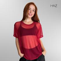 Blusa Tule Feminino Academia Fitness Transparente Longa Verão