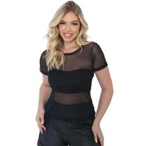 Blusa tule manga curta tl preto Blusa tule manga curta tl preto