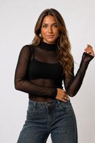 Blusa Tule Manga Longa Feminina Luxo Blusa Tule Manga Longa Feminina Luxo