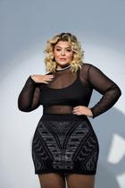 Blusa Tule Manga Longa Plus Size + Cropped Berghain Preto GG 46 a 54 - Body Positive Plus Size