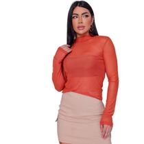 Blusa Tule Premium Segunda Pele Manga Longa Gola Alta - Blusa Tule Premium Segunda Pele Manga Longa Gola Alta -