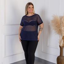 Blusa Tule Transparente Manga Curta Feminina Plus Size, Sexy, Moderna, Estilosa , Barata, Festa Blusa Tule Transparente Manga Curta Feminina Plus Size, Sexy, Moderna, Estilosa , Barata, Festa