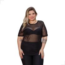 Blusa Tule Transparente Manga Curta Feminina Plus Size, Sexy, Moderna, Estilosa , Barata, Festa Blusa Tule Transparente Manga Curta Feminina Plus Size, Sexy, Moderna, Estilosa , Barata, Festa