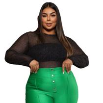 Blusa Tule Transparente Plus Size Manga Longa