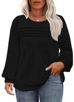 Blusa túnica Eytino Plus Size de manga comprida com gola redonda 2X preta Blusa túnica Eytino Plus Size de manga comprida com gola redonda 2X preta