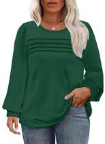 Blusa túnica Eytino Plus Size de manga comprida com gola redonda 2X verde