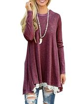 Blusa túnica feminina Andaa, gola redonda, manga comprida, vinho vermelho