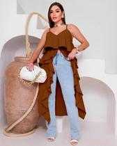 Blusa Tunica Feminina Bata Babado Alça Top Da Moda 0102 Blusa Tunica Feminina Bata Babado Alça Top Da Moda 0102