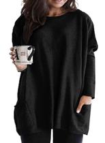 Blusa túnica feminina Eytino plus size de manga comprida com bolsos