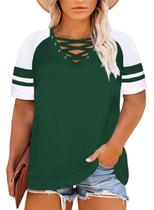 Blusa túnica feminina Happy Sailed plus size com decote em V verde 2X Blusa túnica feminina Happy Sailed plus size com decote em V verde 2X