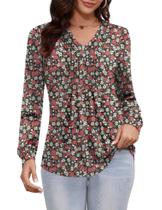 Blusa túnica feminina LUYAA com decote em V plissado, manga comprida, XXL, preta Blusa túnica feminina LUYAA com decote em V plissado, manga comprida, XXL, preta