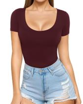Blusa túnica feminina MANGOPOP, gola redonda, manga curta, bordô Blusa túnica feminina MANGOPOP, gola redonda, manga curta, bordô
