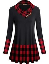 Blusa túnica feminina Miusey, búfalo, gola alta, algodão vermelho, 2GG