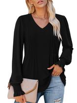 Blusa túnica feminina ROSELINLIN, manga comprida, decote em V, estampa floral Blusa túnica feminina ROSELINLIN, manga comprida, decote em V, estampa floral