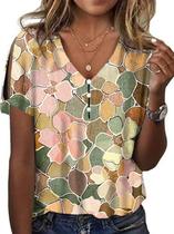 Blusa túnica HOTYD Boho com estampa floral com decote em V e ombros frios para mulheres