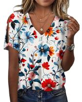 Blusa túnica HOTYD Boho com estampa floral, decote em V, manga curta, feminina