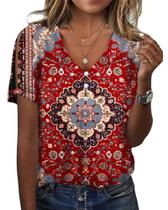 Blusa túnica HOTYD Boho com estampa floral e decote em V para mulheres tamanho L