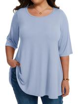 Blusa túnica LARACE, manga de cotovelo plus size para mulheres, azul jeans Blusa túnica LARACE, manga de cotovelo plus size para mulheres, azul jeans