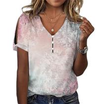 Blusa túnica LOAIHA Floral para mulheres com decote em V e manga curta A5 4XL Blusa túnica LOAIHA Floral para mulheres com decote em V e manga curta A5 4XL