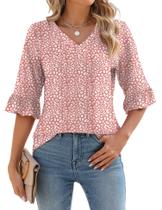 Blusa túnica LOMON manga 3/4 com decote em V floral para mulheres