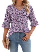 Blusa túnica LOMON, manga 3/4, decote em V, elegante e casual, para mulheres