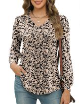 Blusa túnica Micoson com decote em V com estampa floral e manga comprida para mulheres