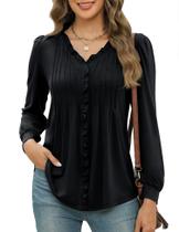 Blusa túnica Micoson com decote em V e manga folhada plissada para mulheres