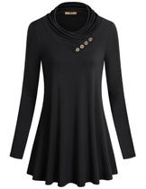 Blusa túnica Miusey Business Casual para mulheres com gola alta preta Blusa túnica Miusey Business Casual para mulheres com gola alta preta
