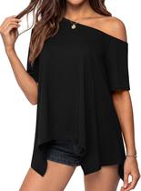 Blusa túnica PRETTYGARDEN feminina sem ombros preta M Blusa túnica PRETTYGARDEN feminina sem ombros preta M