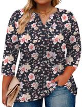 Blusa túnica Romanstii Plus Size de manga 3/4 com decote em V para mulheres