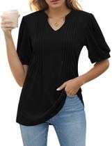 Blusa túnica YLIRJ feminina de manga curta com decote em V preta XXL Blusa túnica YLIRJ feminina de manga curta com decote em V preta XXL