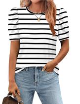 Blusa túnica Zeagoo Buff Sleeve para mulheres plus size branca/preta Blusa túnica Zeagoo Buff Sleeve para mulheres plus size branca/preta