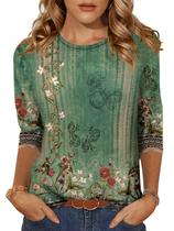 Blusa túnica Zeagoo feminina com estampa floral de manga 3/4 Blusa túnica Zeagoo feminina com estampa floral de manga 3/4
